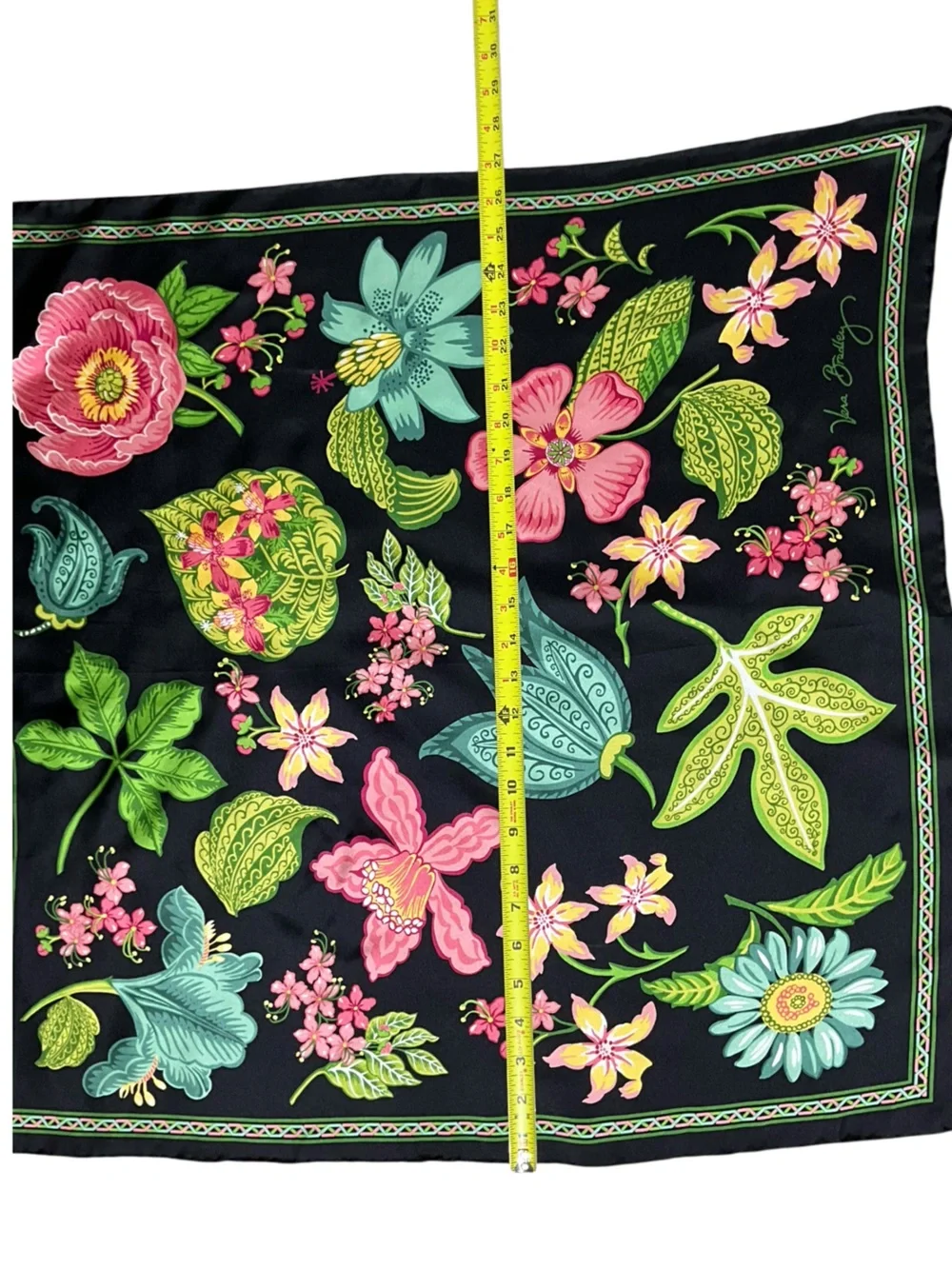 Vera Bradley Botanica 100% Silk Scarf 27” Square Black Floral